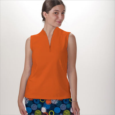 SLEEVELESS QUARTER ZIP TOP - Orange / xs - Shirts & Tops