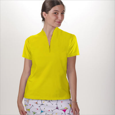 Yellow Polo Quarter Zip Neck Top  - Shirts & Tops