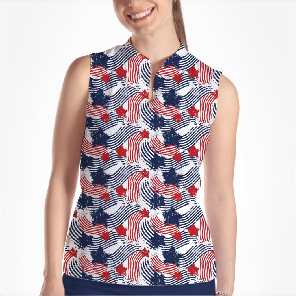 STAR SPANGLED SLEEVELESS QUARTER ZIP TOP - Skort Obsession